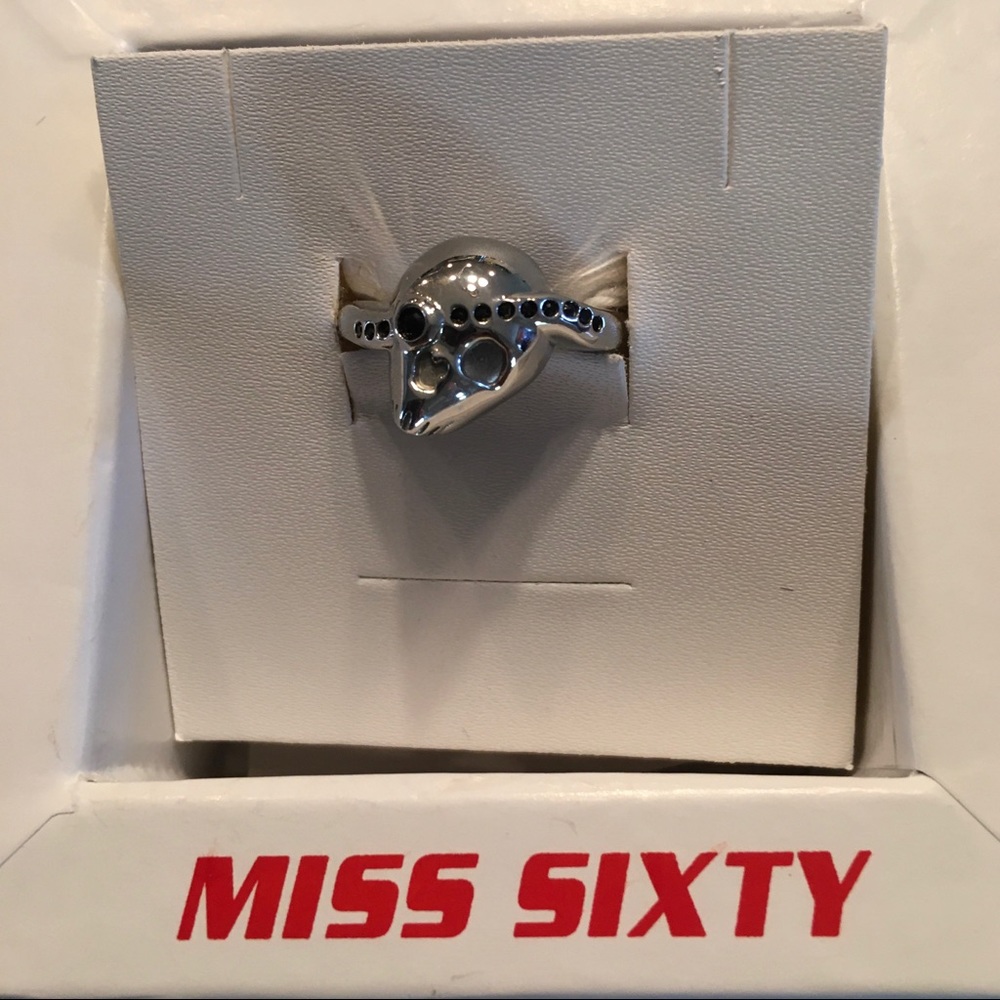 Skull ring with black Swarovski crystals.